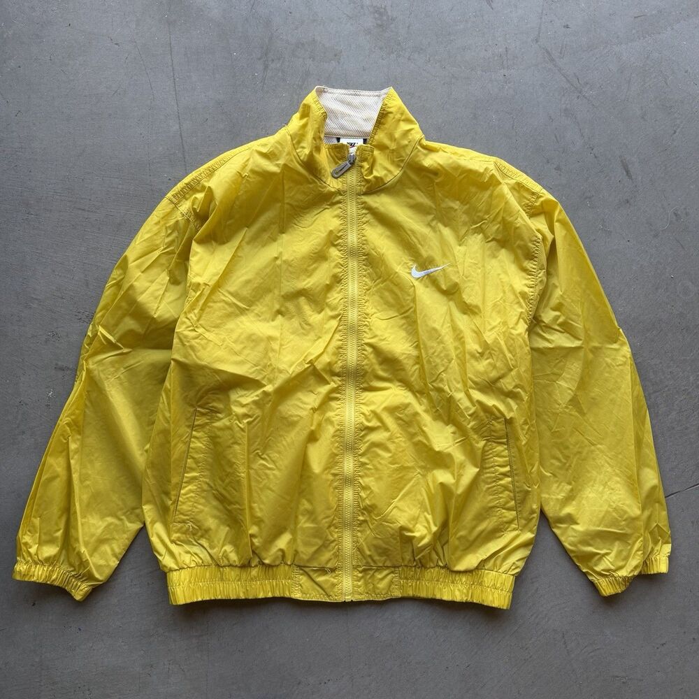 Vintage 90s Nike Yellow Windbreaker Jacket Mens XL Full Zip Swoosh Logo Outdoor